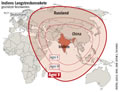 Reichweiten von Indiens Langstreckenraketen:  Grafik Groansicht